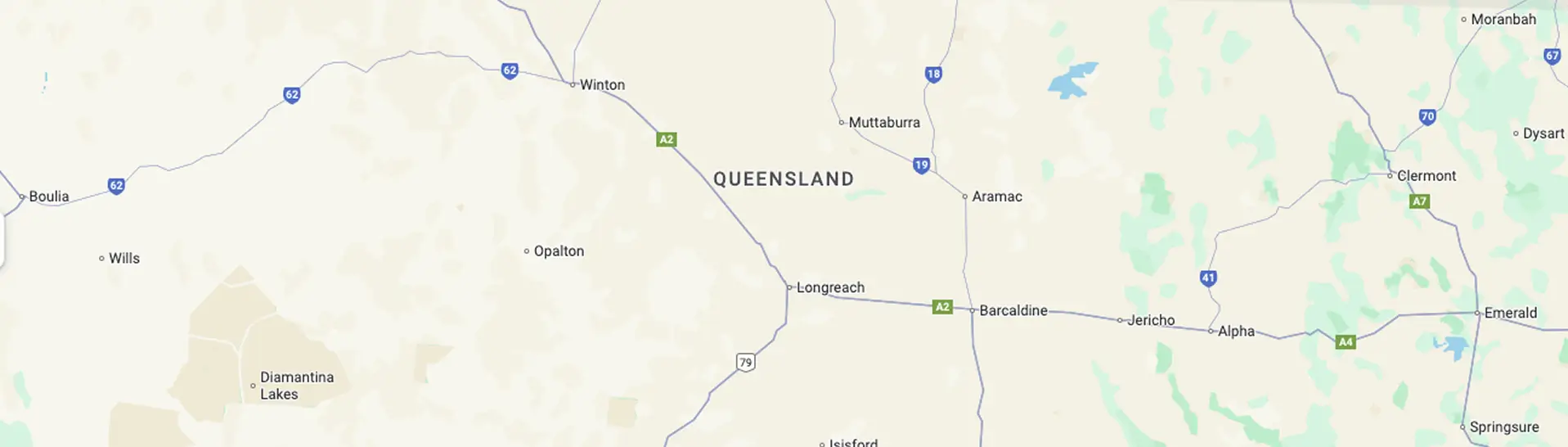 Map of central Queensland showing towns and highways.